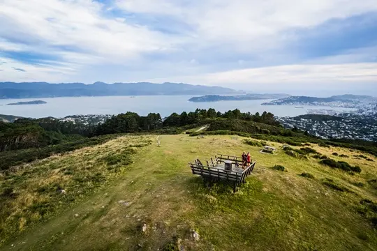 Coastal walking path along Wellington Waterfront at golden hour